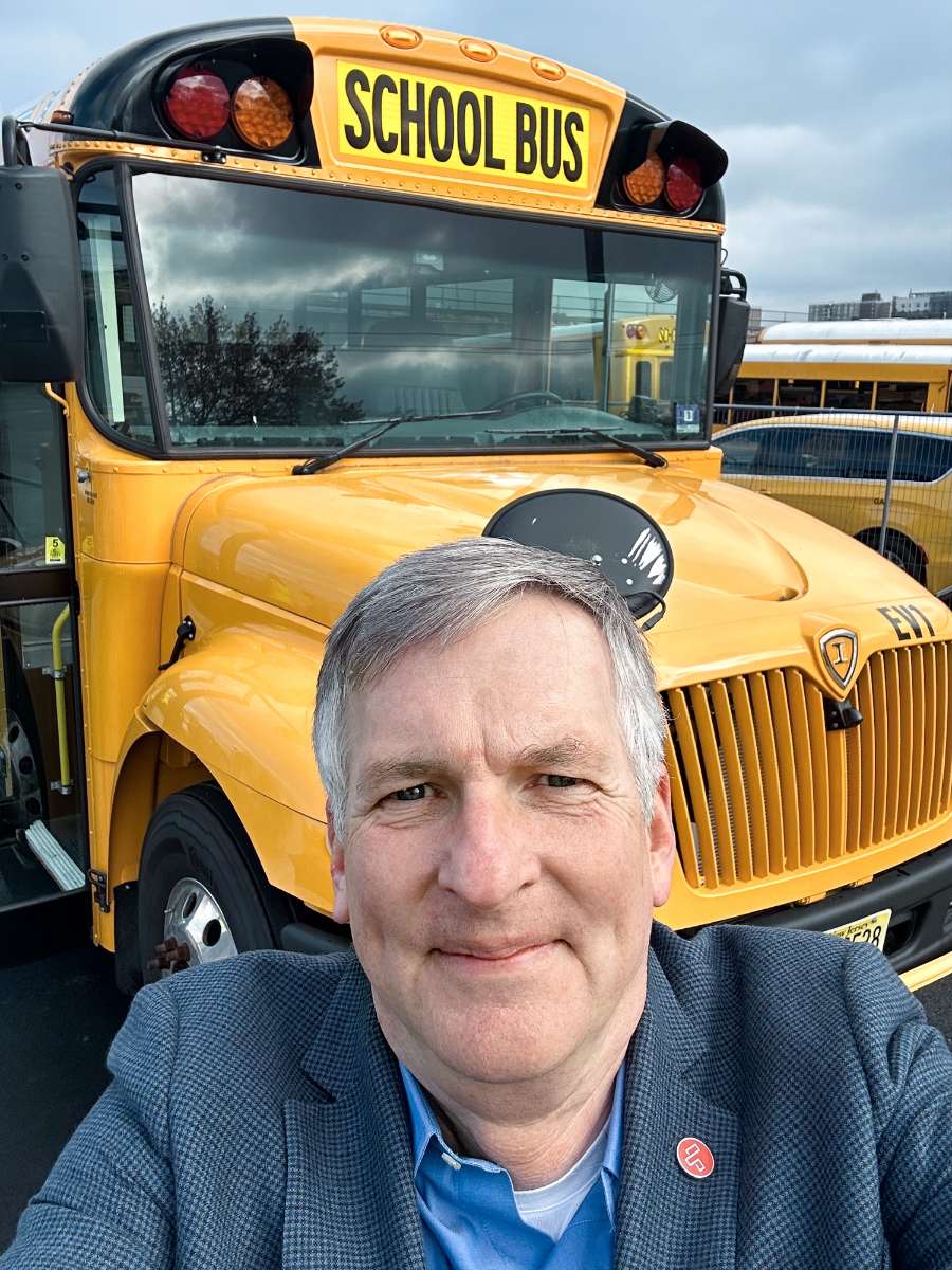 Kevin Matthews, Head of Electrification at First Student, is proud of the zero-emission electric buses that enable more comfortable and healthier school commutes.